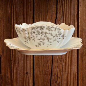 Vintage RARE Carlsbad Silver White & Gold Leaf Trim 16oz China Serving Dish